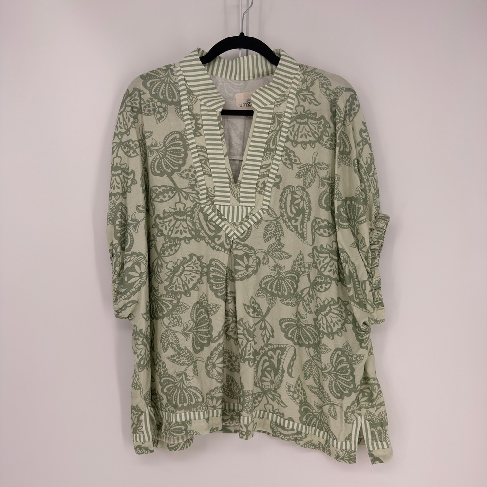 Umgee Tunic Top Womens Large Sage Green Floral Paisley Boho Coastal Lagenlook